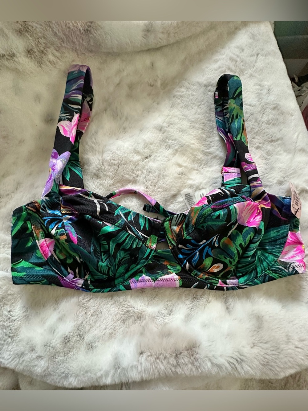 Victoria's Secret Tropical Underwire Bikini Top - Black, Green & Pink